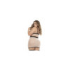 Soutien-gorge, string et jupe, grande taille, résille Chair/Noire 